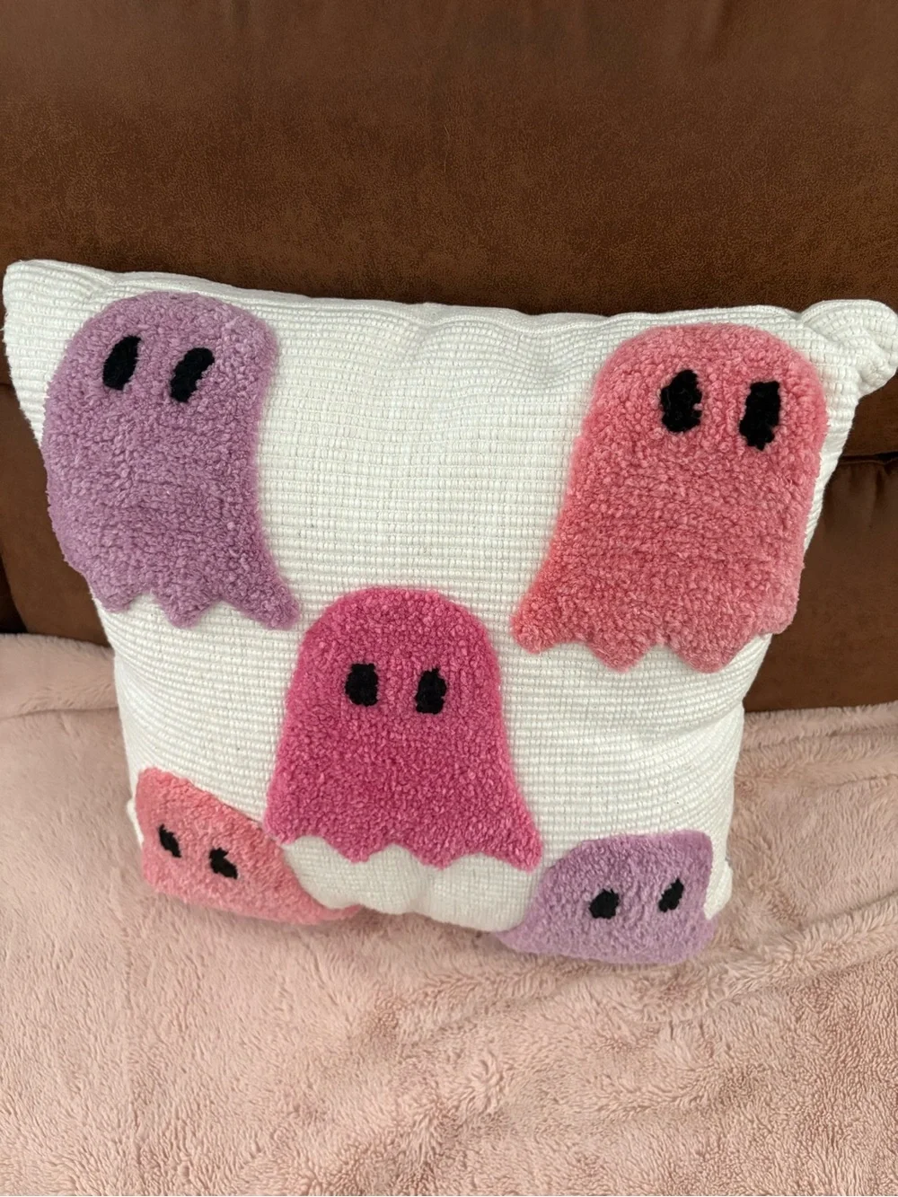 Plush Pink & Lavender Tufted Ghost Accent Pillow